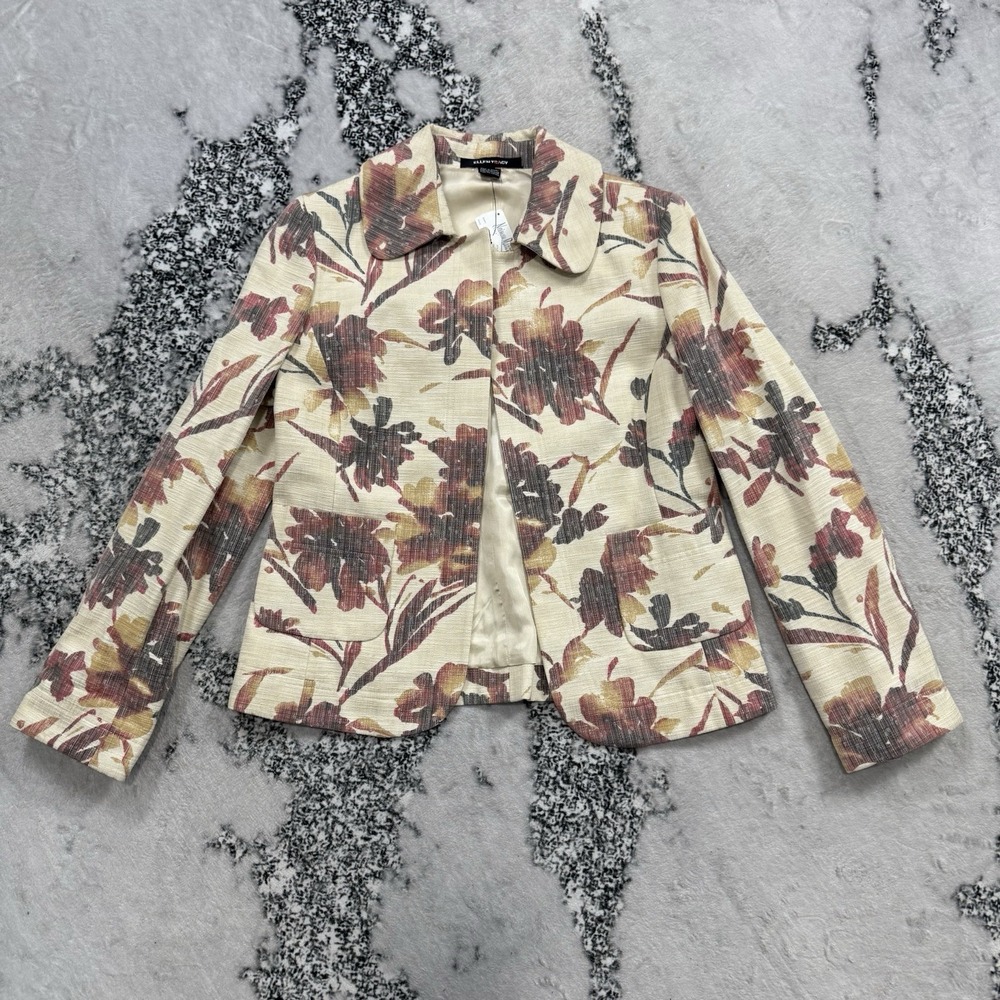 Ellen Tracy Floral Blazer Jacket Womens Size 4 Textured‎ Career Spring Office